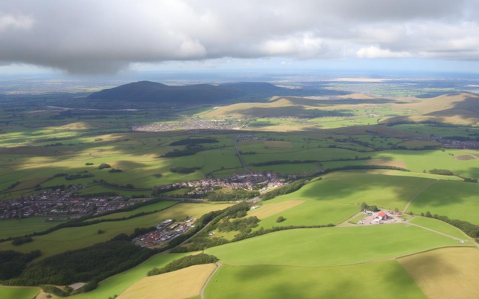 Aerial view of South Wales countryside